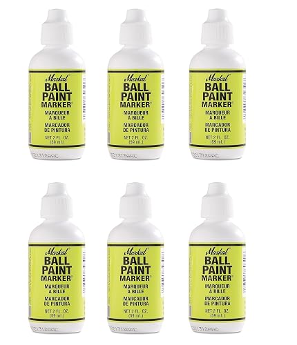 Markal 84621 PAINT-RITER Yellow Liquid Paint Marker, Metal Ball Tip Industrial Marker, 1/8" Steel Ball Tip Weather Resistant Paint Marker for Steel, Pipes, Concrete and Asphalt, Made in USA, 6-Pack