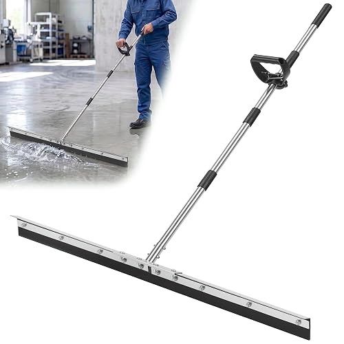 SFAED 33.4" Large Floor Squeegee for Concrete, Heavy Duty Silicone Blade | Ergonomic D-Handle with Anti-Splash Stainless Steel Curved Baffle Squeegee for Warehouse Workshop Outdoor
