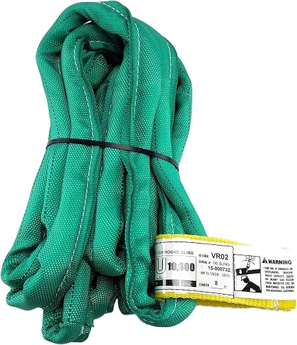 Chenango Supply VR2 8ft Green Endless Round Polyester Rigging Sling | USA Made, Double-Ply Cover, for Lifting & Material Handling, Capacity: 5,300 lb Vertical, 4,240 lb Choker, 10,600 lb Basket