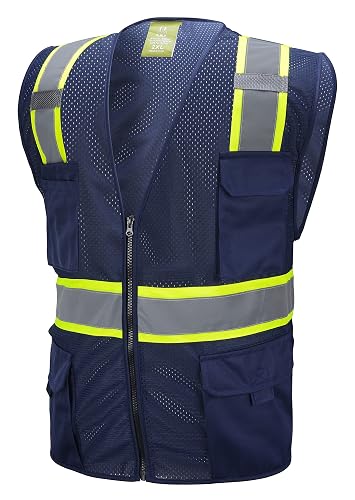 CAL PACIFIC Navy Two Tones Safety Vest,With Multi-Pocket Tool