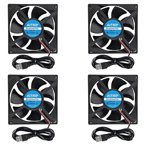 AITRIP 4PCS 80mm USB Fan 5V Brushless 8025 80x25mm for Cooling DIY PC Computer Case 3D Printer CPU Coolers Radiators