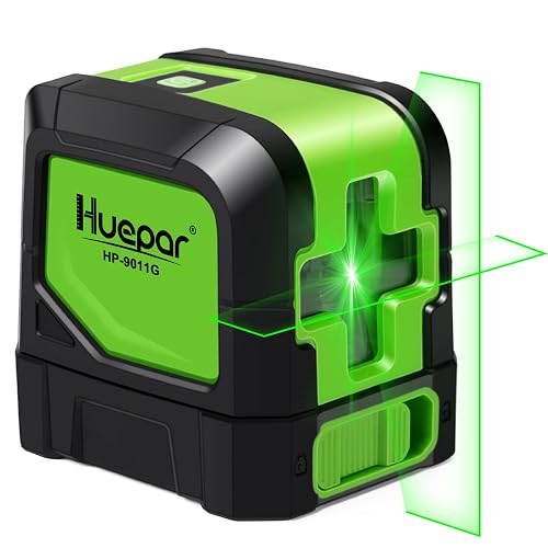 Huepar Laser Level, 100Ft Self Leveling Green Cross Line Laser | Indoor Use for Picture Hanging, Tile, Decoration & DIY Construction – 360° Magnetic Base & AA Battery