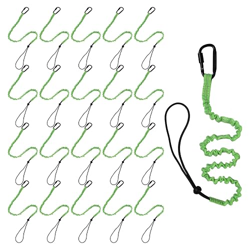 20 Pack Safety Tether Tool Lanyard with Screw Lock Carabiner, Standard Length Safety Tool Leash Adjustable Fall Protection Tether for Construction, Maximum Weight Limit 9KG/19.8LBS (Green)