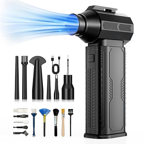 ZOAIVR Compressed Air Duster, 130,000RPM Ultra-Powerful Electric Air Duster | 8000mAh Rechargeable Battery Cordless Blower, 4-Gear Adjustable Air Blower for Keyboard, Computer, Car, Home Cleaning