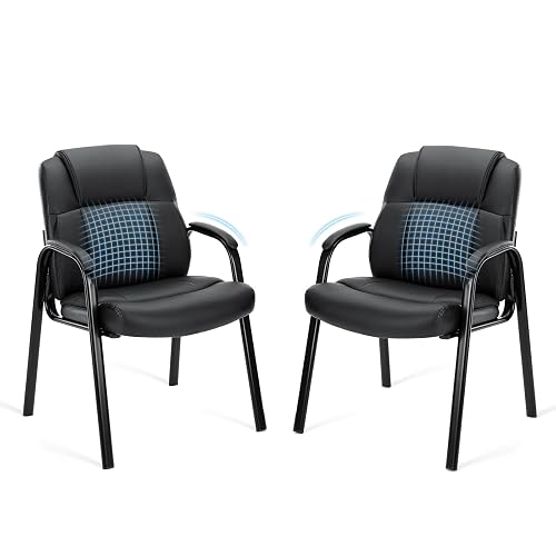 Sweetcrispy Waiting Room Chairs Set of 2, Executive Office Guest Chairs | PU Leather, Padded Arms, Big and Tall, No Wheels Stationary, Reception Conference Lobby Area Meeting Medical Clinic Room