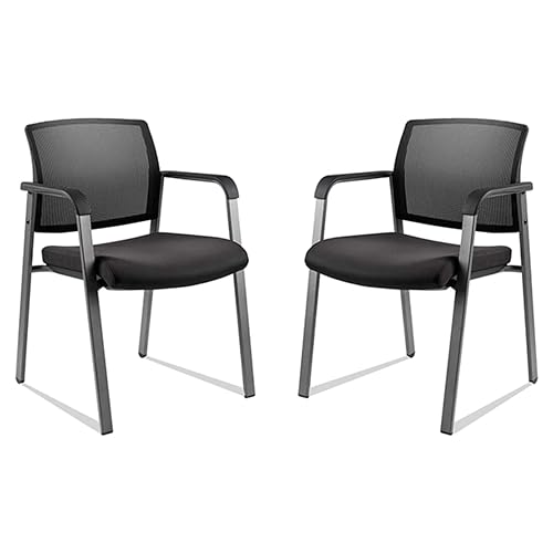 CLATINA Mesh Back Stacking Arm Chairs with Upholstered Fabric Seat and Ergonomic Lumbar Support for Office School Church Guest Reception Black 2 Pack Set