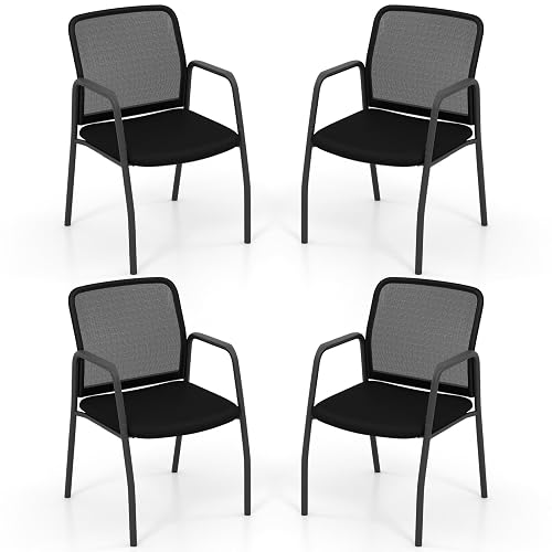 GIANTEX Office Guest Chair Set of 4, Waiting Room Chairs with Mesh Back, Padded Seat, Armrests, Metal Frame, 330 Lbs Capacity, Conference Chairs No Wheels for Reception Room, Meeting Room, Lobby
