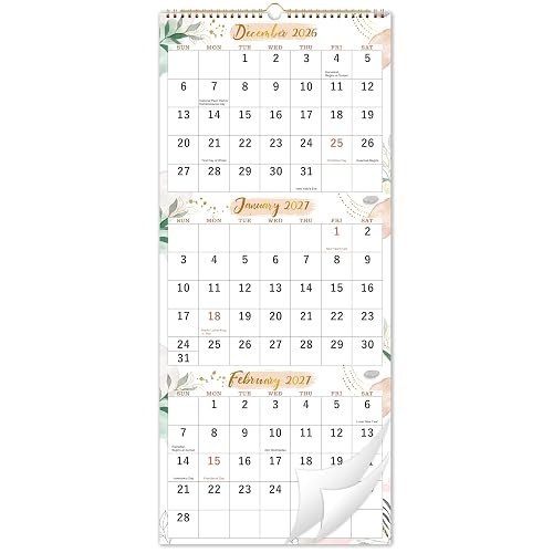 2027 Wall Calendar - 3 Month Calendar 2027 Vertical, 11" x 26" | 3 Month Wall Calendar, December 2026 - January 2028, 2027 Calendar, Large Monthly Calendar, Holidays - Colorful Floral