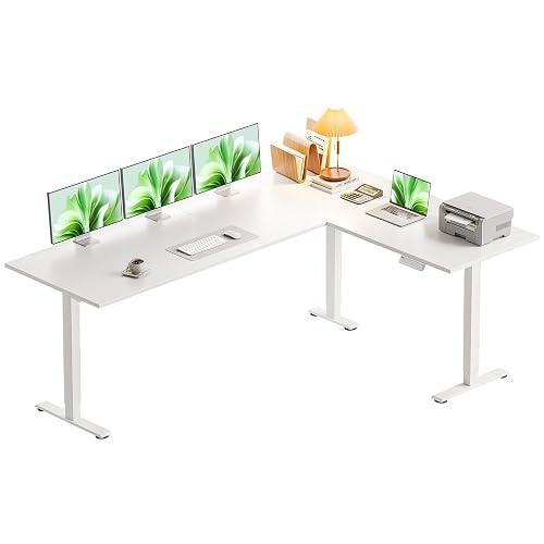 Casaottima 71 Inch L Shaped Electric Standing Desk, Home Office, White | Reversible Corner Desk with Height Adjustment, Ergonomic Sit Stand Table for Home Office, Computer Workstation