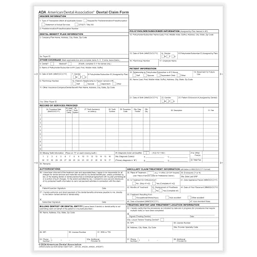 ComplyRight ADA Dental Claim Forms (2024), 8-1/2" X 11", Pack of 500, Healthcare Office Work Supplies for Dentist Businesses