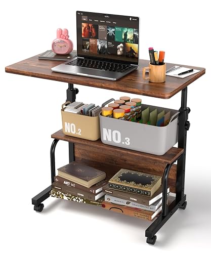 QZMDSM Small computer desk  for bedroom，adjustable rolling desk,Rustic | Adjustable Height Desks for Small Spaces, 32" Computer Desk with Storage Shelves for Home Office Rustic