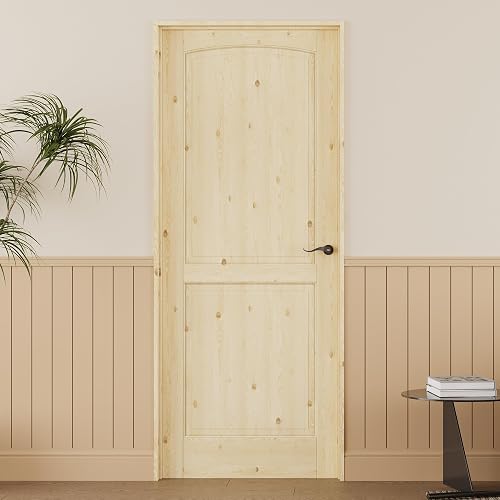24x80 Interior Door Slab,2 Panel Pine Wood Solid Core Doors,Bedroom Door | Colonial Solid Pine Unfinished Door for Closet/Bathroom, for French/Pocket Doors, w/o Hardware Kit, Prehung Jamb or Borehole