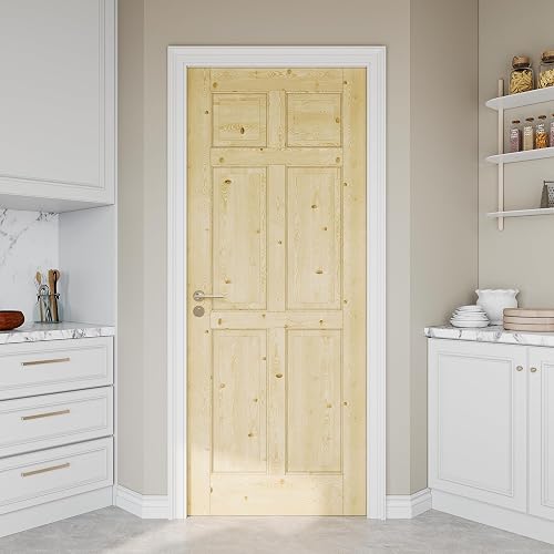 32x80 Interior Wood Door Slab,6-Panel Pine Solid Core Doors,Bedroom Door | Unfinished Stainable Knotty Single Door Panel, Natural Wood Door Slab, for Home Pantry Closet as Prehung, Pocket, Barn Doors