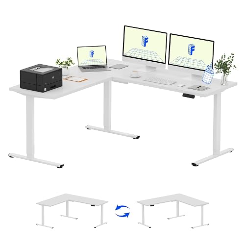 FLEXISPOT 71 x 63 Reversible L-Shaped Corner Standing Desk, White | Height Adjustable, Large Workspace, Anti-Collision, Memory Presets, Sit Stand Desk for Home Office & Gaming