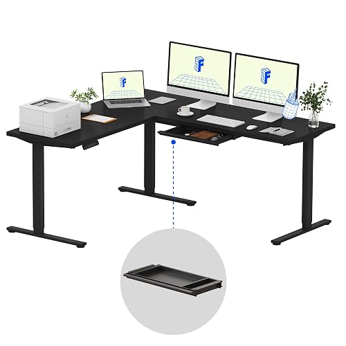 FLEXISPOT 71 x 63 Reversible L-Shaped Corner Standing Desk with Drawers | Black, Height Adjustable, Large Workspace, Anti-Collision, Memory Presets, Sit Stand Desk for Home Office & Gaming