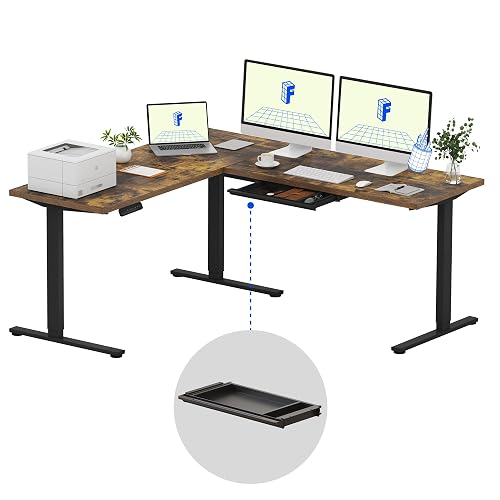 FLEXISPOT 71 x 63 Reversible L-Shaped Corner Standing Desk with Drawers | Rustic Brown, Height Adjustable, Large Workspace, Anti-Collision, Memory Presets, Sit Stand Desk for Home Office & Gaming