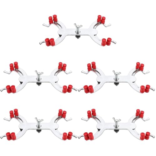 OUNONA Burette Clip Titration Clamp 5-Piece Set Laboratory Fixing Accessories with Spring Loaded Rubber Jaws for Secure Science Experiment Setup 9.05X4.72X9.84 Inch