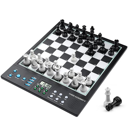 Large Electronic Chess Game Set - AI Voice Coach, ELO 2300+, Magnetic Board | Voice Tutor Explains Weak Move, Bonus Queens 128 Puzzles 256 Classic Games Perfect For Chess Lovers With LCD Display (Black)