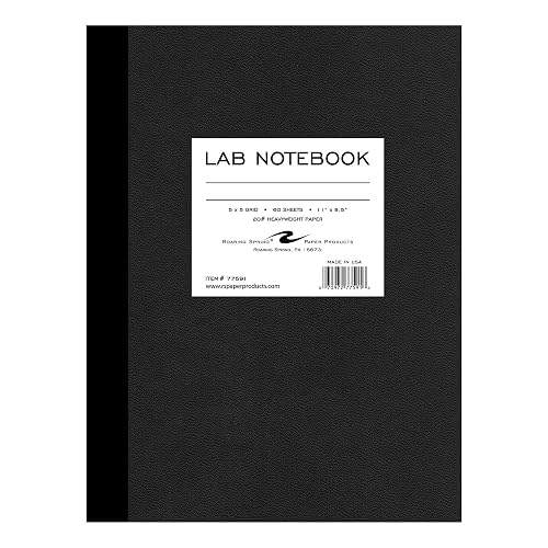 ROARING SPRING Lab Notebook, 120 Pages, 11" x 8.5", 5x5 Grid Ruled White Paper, Single Copy, Made In USA