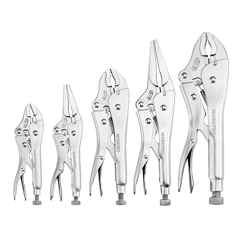 WORKPRO 5-Piece Locking Pliers Set, Vice Grips with Chrome-vanadium Steel | 5/7/10 inch Curved Jaw, 6.5/9 inch Long Nose