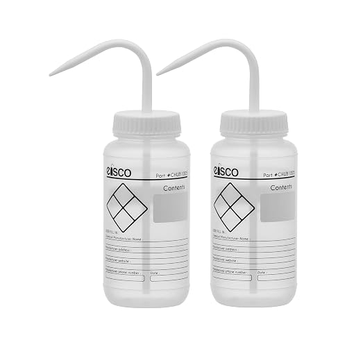 EISCO Chemical Wash Bottle, Blank Labels, Wide Mouth, Clear, 500ml, 2 Pack | Leak-Proof Cap with Built-In Nozzle, Liquid Dispenser, Lab Squeeze Bottle, Easy Squeeze Control, LDPE Stays Responsive