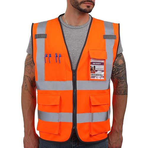 Dib Safety Hi Vis Reflective Safety Vest for Men Women with Pockets Zipper
