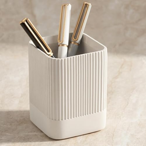 KIBAGA Aesthetic Pen Holder for Desk - Modern Concrete Pencil Holder & Cup | Cute and Functional Desk Organizer for Office Supplies - Stylish Office Decor