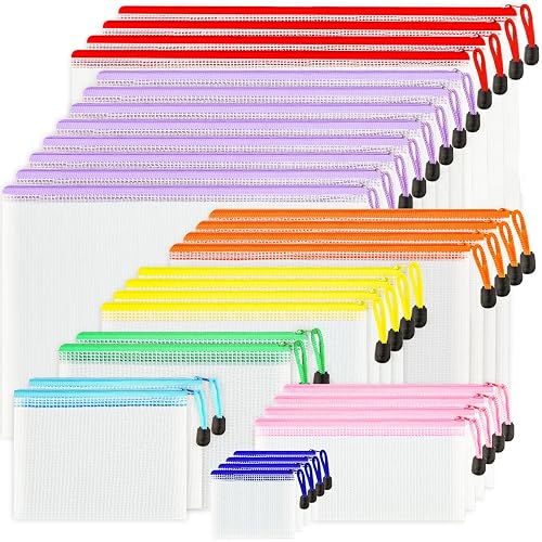 VVCOIIROEI 32pcs Mesh Zipper Pouch Bags, 8 Sizes, 8 Colors Zipper Pouches for Organizing, Board Game, Travel, Office, File Storage