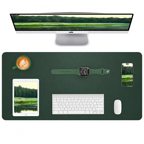AFIING Desk Mat 23.6" x 13.7" Dark Green PU Leather Desk Pad,Mouse pad | Non-Slip PU Leather Desk Blotter, Laptop Desk Pad, Waterproof Desk Writing Pad for Office and Home