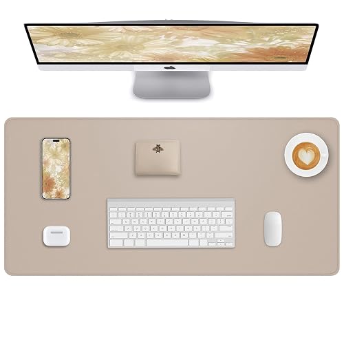 Leather Desk Pad Protector, Beige, 31.5" x 15.7"，Office Desk Mat | Non-Slip PU Leather Desk Blotter, Laptop Desk Pad, Waterproof Desk Writing Pad for Office and Home