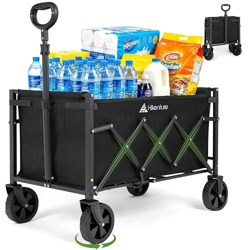 Hikenture Collapsible Wagon Cart with Wheels, 220 lbs Foldable Wagon | 9 lbs Lightweight Portable Utility cart, All Terrain Folding Wagon for Grocery Shopping, Garden, Sports, Camping, Daily Use