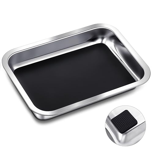 Conelist 1 Set 10.2 x 7.5 Inch Dissection Pan with Wax, Black | Stainless Steel Dissection Trays ,Rubber Nonslip Mat, Reusable Classroom Dissecting Pan, for Biology Lab, Science Education