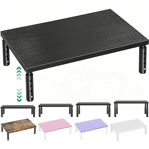 OPNICE Adjustable Monitor Stand Riser for Desk, Wood Computer & Laptop Stand, Desk Organizers and Accessories, Office Desk Accessories & Workspace Organizer for Home Office Supplies, Black