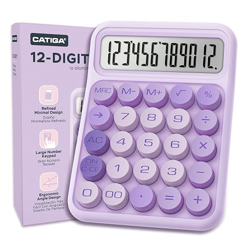 CATIGA Mechanical Switch Calculator, Purple Calculator with 12 Digit Large LCD Display & Big Buttons for Office Desk, Classroom Math, Back to School Supplies, Cute Aesthetic Desk Accessories