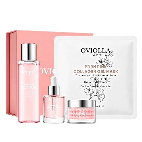 OVIOLLA LABS Salmon PDRN Collagen Skincare Gift Set for Women, 5 Piece | Salmon PDRN (Sodium DNA) + Collagen in Every Step, 5-Piece Set: Toner, Serum, Cream & Collagen Mask Duo