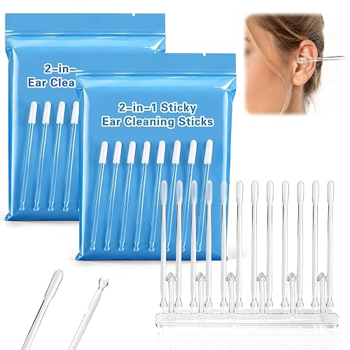 FWUNYVN 48 Pcs 2-in-1 Sticky Ear Cleaning Sticks, Dual-Ended Ear Cleaning Stick with Gentle Adhesive Tip and Ear Scoop, Reusable Washable Portable Ear Wax Remover for All Ages