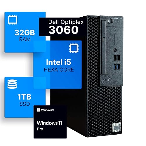 Dell Optiplex 3060 Desktop Computer | Intel i5-8500 (3.2) | 32GB DDR4 RAM | 1TB SSD Solid State | Built in WiFi | Bluetooth | Windows 11 Professional | Home or Office PC (Renewed) | Desktop Computer PC,I5 up to 4.1GHz,Built in WiFi,BT,Windows 11 Pro 64 Bit, Home or Office PC