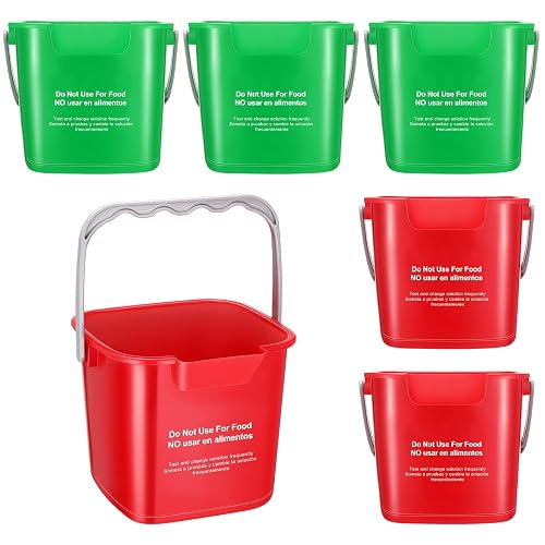 Roshtia 6 Pcs 3 Quart Sanitizing Cleaning Bucket Square,Green,Red | Sanitation Bucket Samll Sanitizer Pails for Restaurant Commercial Kitchen Cleaning, Detergent Storage for Office School