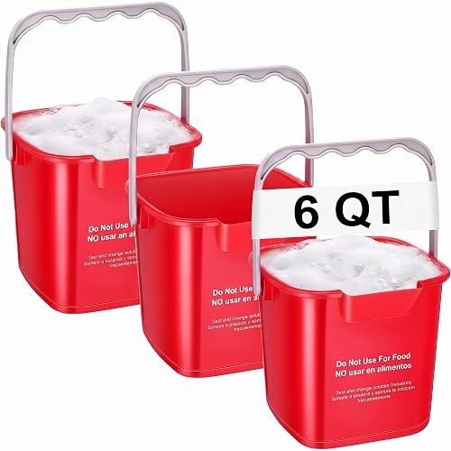 Uiifan 3 Pcs 6 Quart Cleaning Bucket Small Square Container, Red | Plastic Cleaning Bucket, Detergent Measurement Pail, Built-in Spout with Handle for Home Commercial Restaurant Kitchen Office