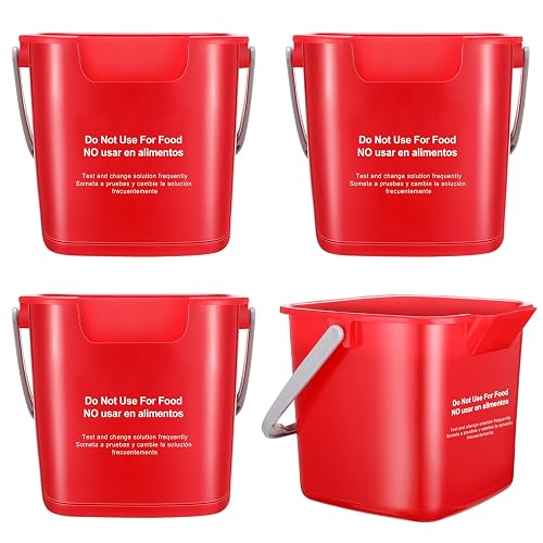 Yaomiao 4 Pcs Cleaning Bucket 3 Qt Sanitizing Bucket,Red | Restaurant Small Square Detergent Pail with Measurements Spout and Handle, for Home, Kitchen, Office, Commercial Use