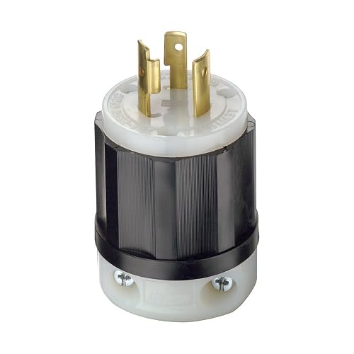 Leviton 2321 20 Amp, 250 Volt, NEMA L6-20P, 2P, 3W, Locking Plug, Industrial Grade, Grounding - Black-White
