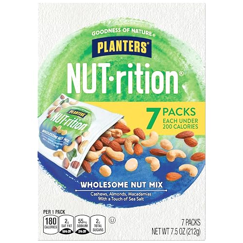 PLANTERS NUT-RITION Wholesome Mixed Nuts, Plant Based Protein, 1.07 Oz x 7 | Mixed Nuts Snack Packs: Cashews, Almonds, Macadamias. Snacks for Adults. Healthy Snacks. Individual Snacks