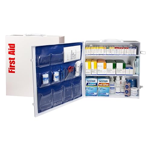 First Aid Only 150-Person OSHA First Aid Cabinet with Medications | Stock large workplaces with 676 first aid supplies and medications in an OSHA-ready three-shelf cabinet.