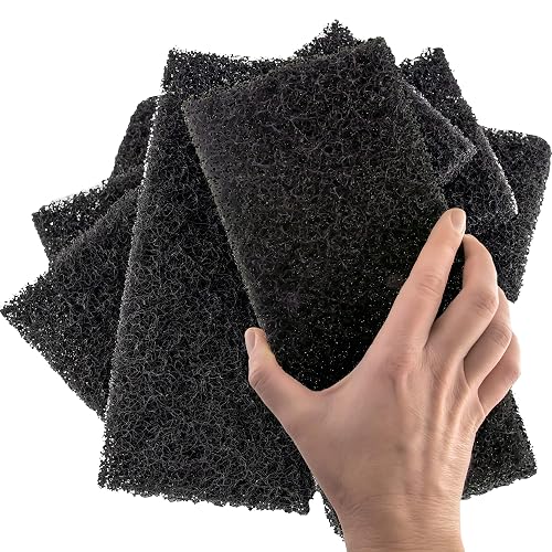 Heavy Duty XL Black Scouring Pad 5 Pack. 10 x 4.5in Large Multipurpose Nylon Scrubbing Sponges. Clean Bathrooms, Kitchens, Counters and Floors to Erase Grime and Make Surfaces Sparkle
