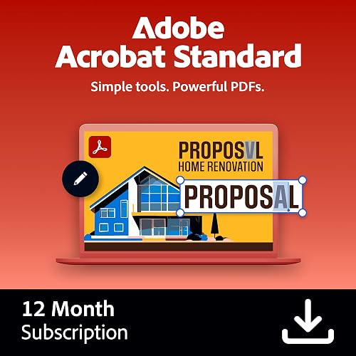 Adobe Acrobat Standard | 12-Month Subscription with Auto-Renewal | PDF Software | Convert, Edit, E-Sign, Protect |PC/Mac Download | Activation Required