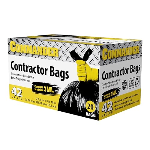 Commander 42 Gallon 2.5 MIL Black Heavy Duty Garbage Trash Bags - 32" x 46" - Pack of 20 - For Contractor, Industrial, Institutional, & Commercial