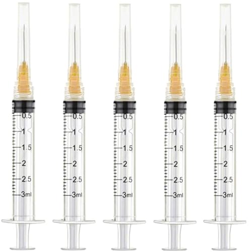 50 Pack 3ml 25 Gauge 5/8 Inch, for Scientific Labs, Industrial Dispensing and Liquid Measuring Supplies, Individually Sealed Packaging