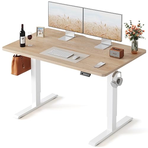 FEZIBO Standing Desk 48 × 24 Inch Electric Height Adjustable, Maple | Sit and Stand Up Adjustable Desk, Home Office Computer Desk with 3 Customizable Memory Presets