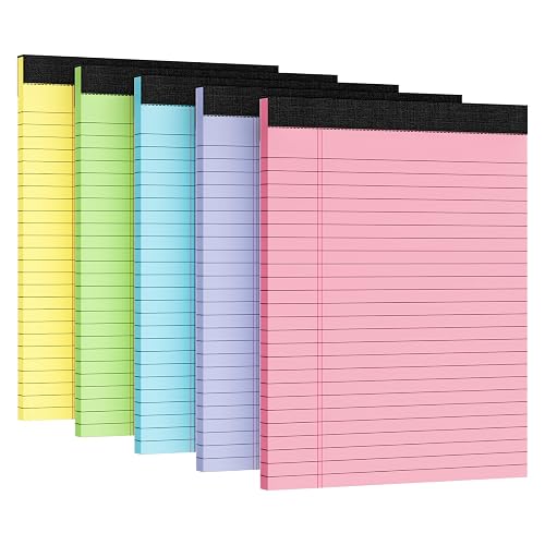 5pcs Legal Pads 8.5 x 11, Color Notepads 8.5 x 11 In, Perforate Wide Ruled | 30 Sheets/Pack, Colored Note Pads Clear Print Writing Pads of Paper, Legal Notepads Paper, Sturdy Back, Thick Paper