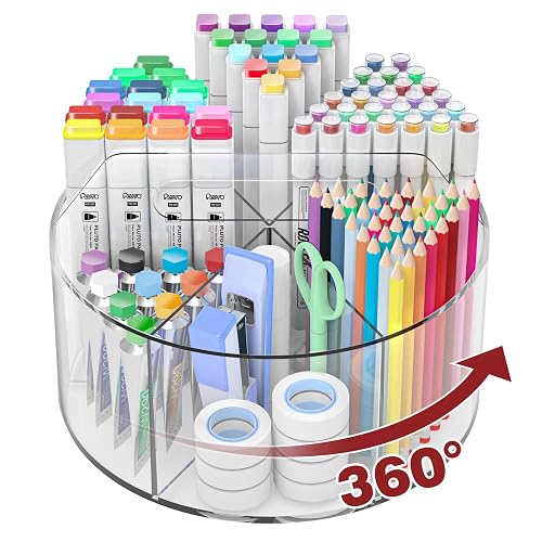 Absonic 250pcs Acrylic Pencil Holder Marker Organizer, Back to School 360-Degree Rotating Pen Holder, Crayon Organizers for Kids Pencil Organizer Caddy Art Supply Lazy Susan Organizer for Desk Office